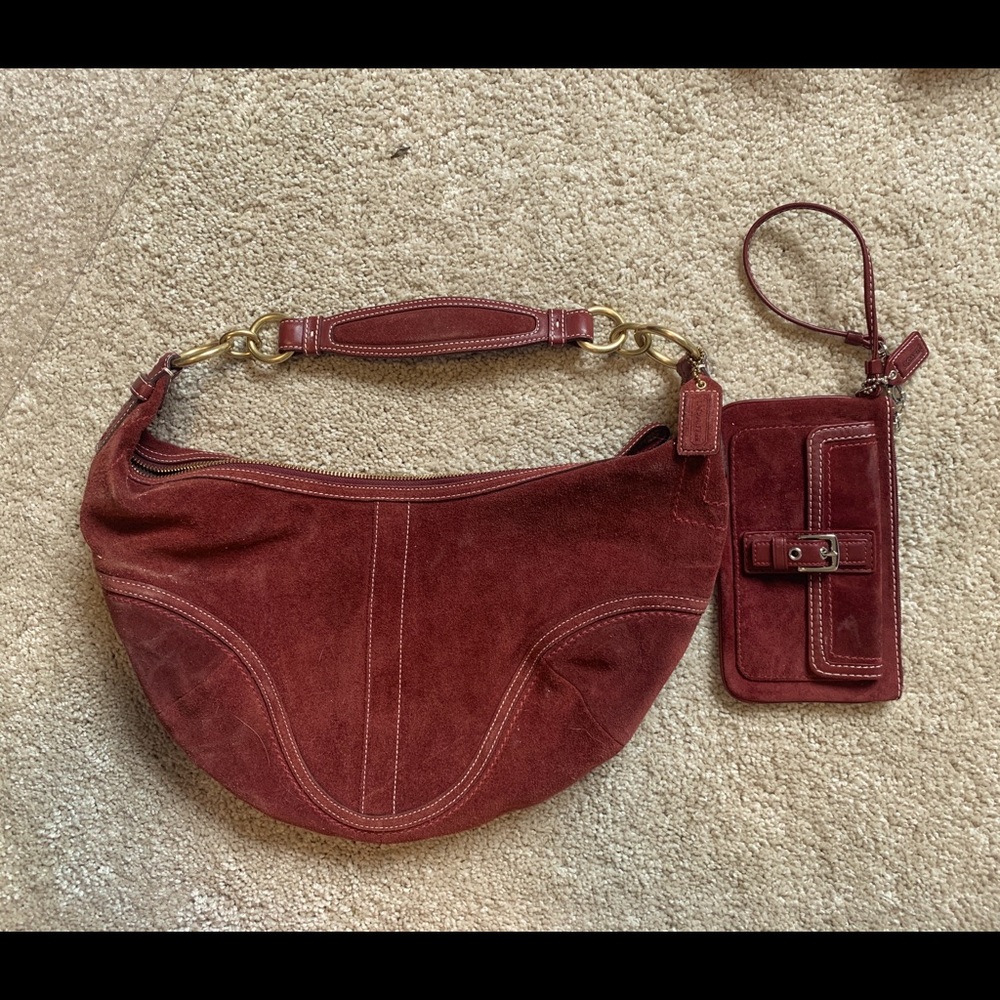 Coach Purse and Wristlet in Burgundy